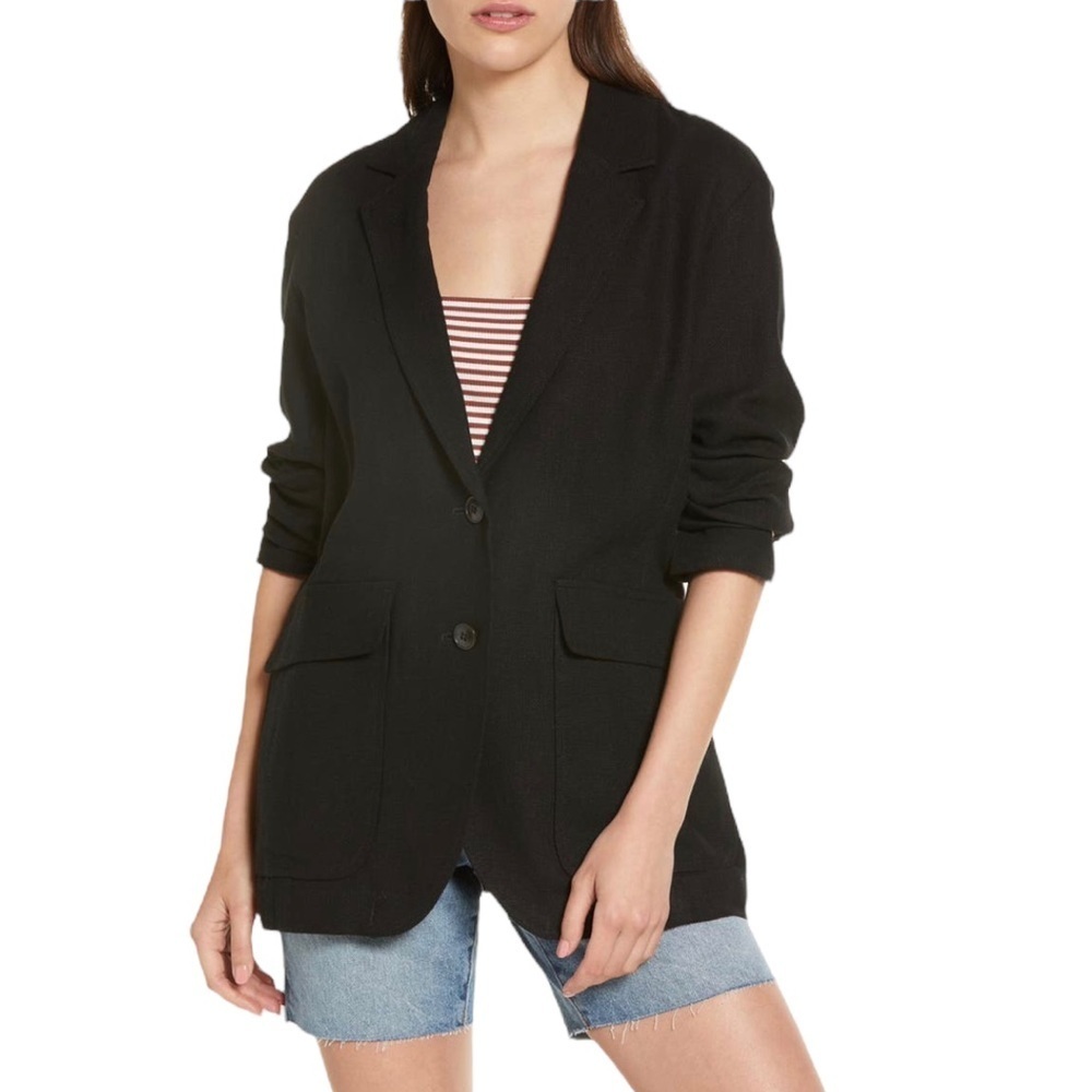 NWT Madewell Larsen Breezewoven Linen Blend Blazer in Black Size Medium